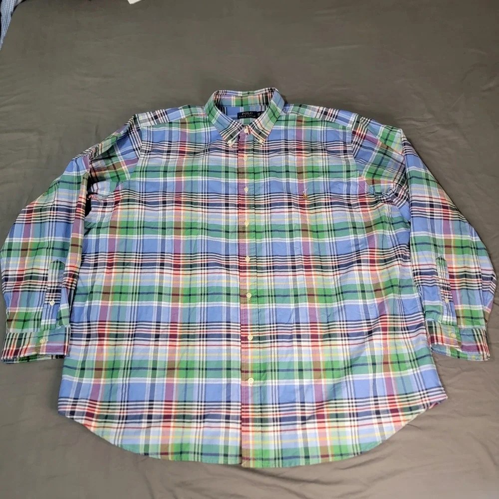 Polo Ralph Lauren Shirt Mens 3XB Multicolored Plaid Button Down SS Flesh Pony